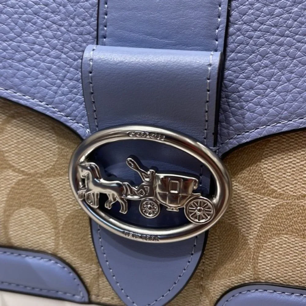 Coach Georgie Shoulder Bag In Signature Canvas Light Khaki / Marble Blue - Picture 11 of 16